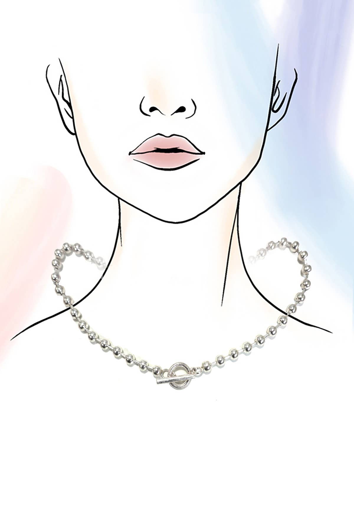 CLASSIC LARGE STATION BALL CHAIN TOGGLE NECKLACE | 80N1312: Worn Silver
