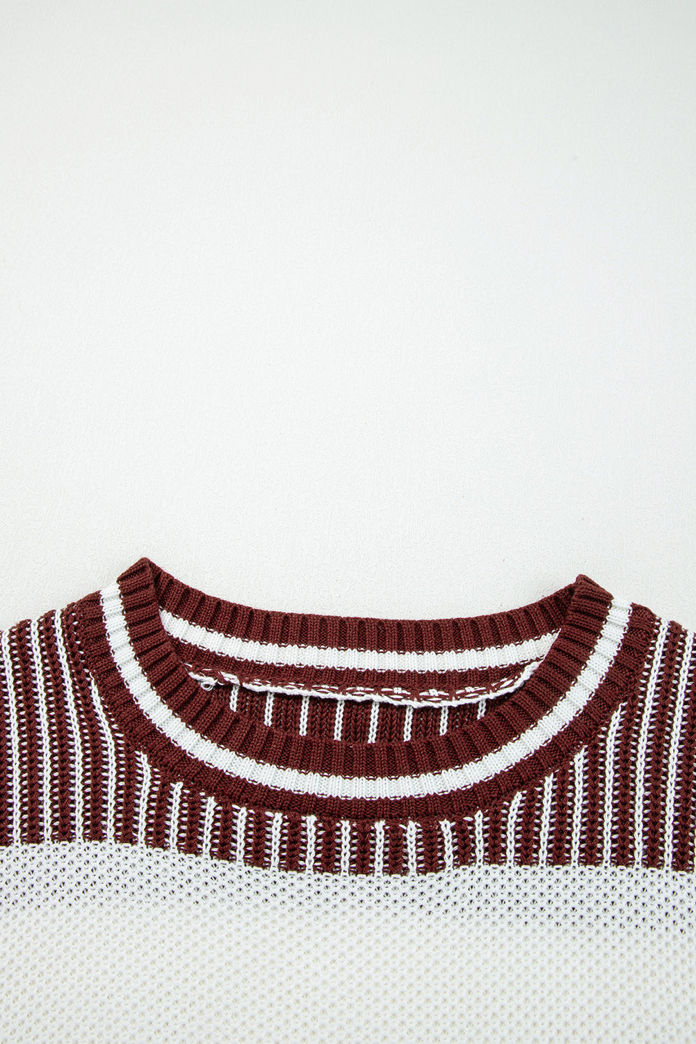 Khaki Two Tone Striped Patchwork Drop Shoulder Loose Sweater