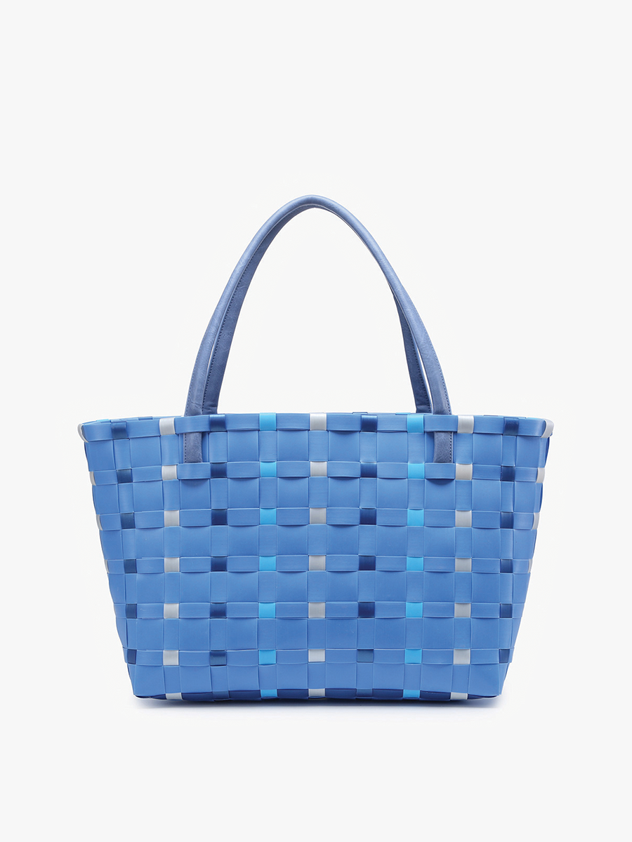 Abigail Basketweave Tote w/Vegan Leather Straps: Multi-Blue