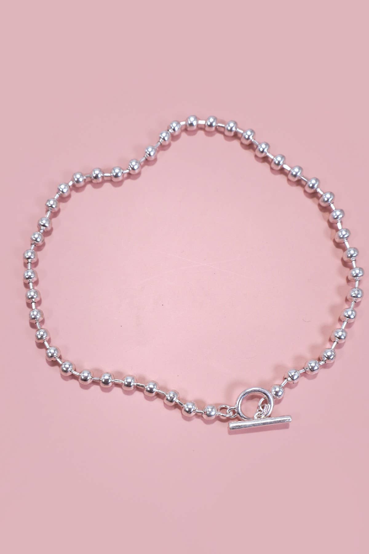 CLASSIC LARGE STATION BALL CHAIN TOGGLE NECKLACE | 80N1312: Worn Silver