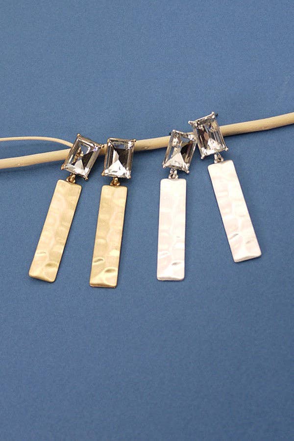 RECTANGLE STONE HAMMER DROP EARRINGS | 31E23107: WORN GOLD