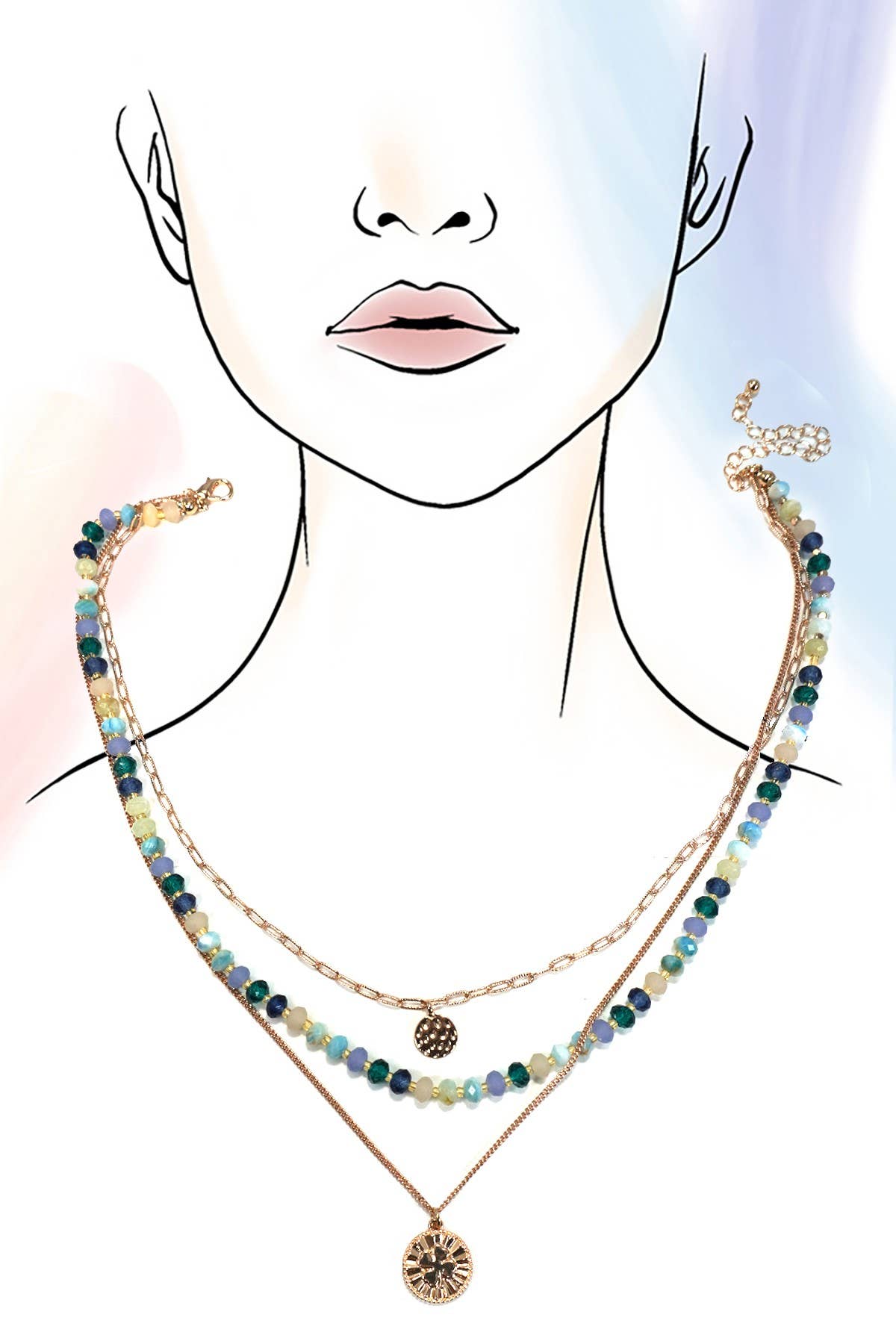 MULTI LAYERED BEADED CLOVER CHARM NECKLACE | 80N1245: GOLD