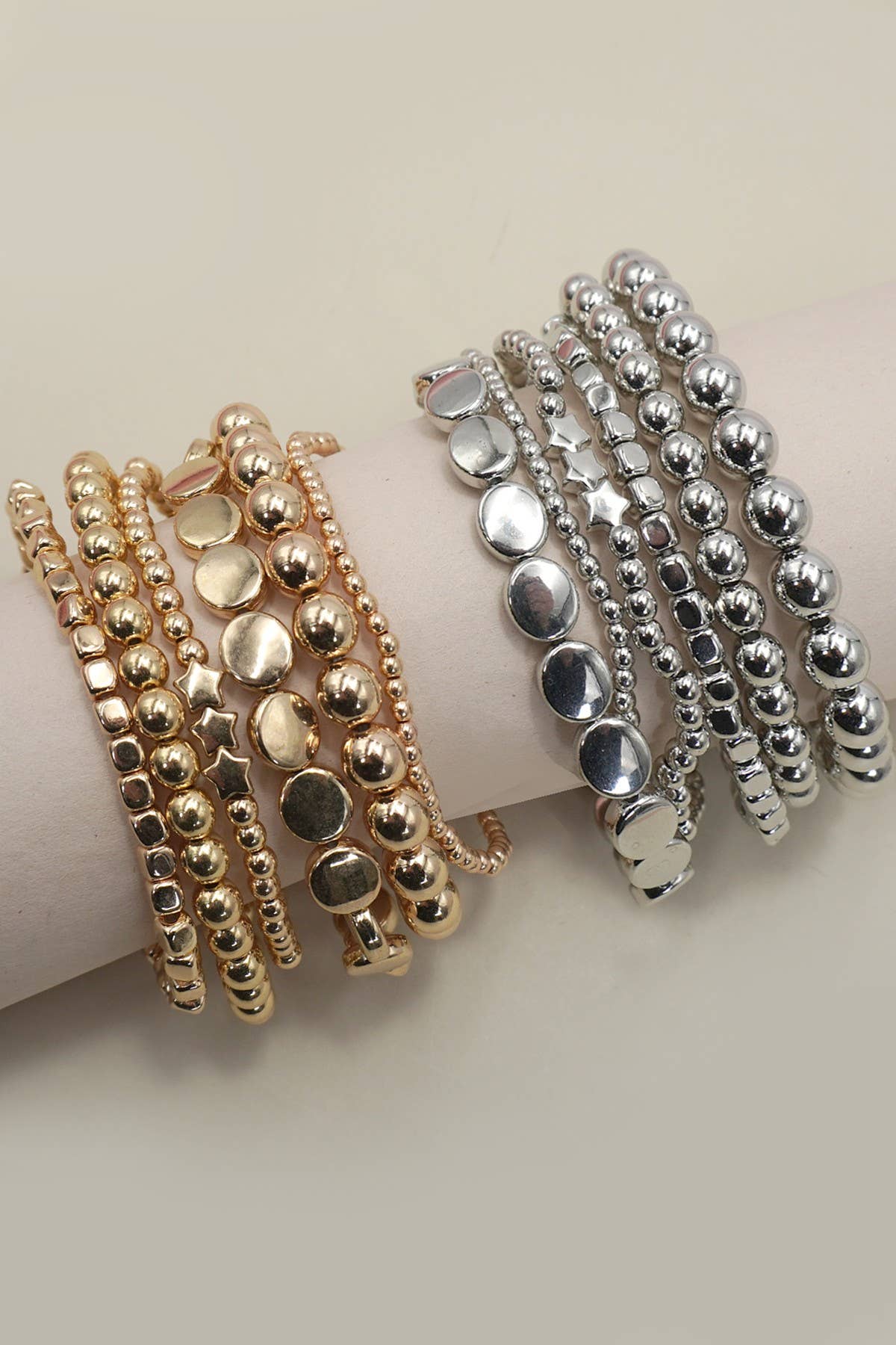 MULTI BALL CHAIN BEAD MIX STRETCHABLE BRACELET | 40B5129: Silver