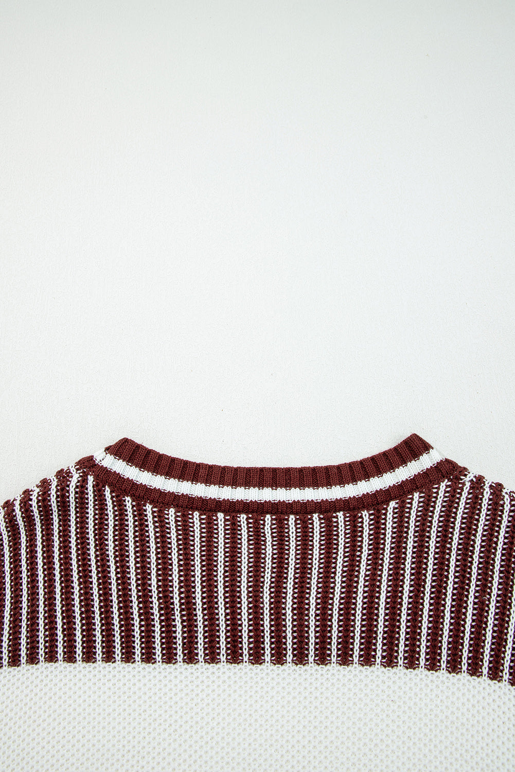 Khaki Two Tone Striped Patchwork Drop Shoulder Loose Sweater