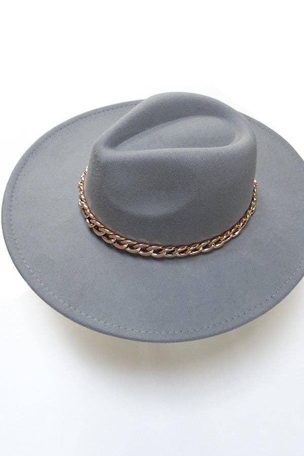 A VINTAGE PLAIN FEDORA HAT WITH GOLD CHAIN | 40HW013: PINK