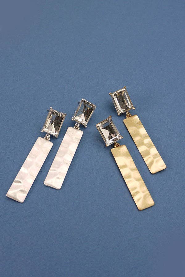 RECTANGLE STONE HAMMER DROP EARRINGS | 31E23107: WORN GOLD
