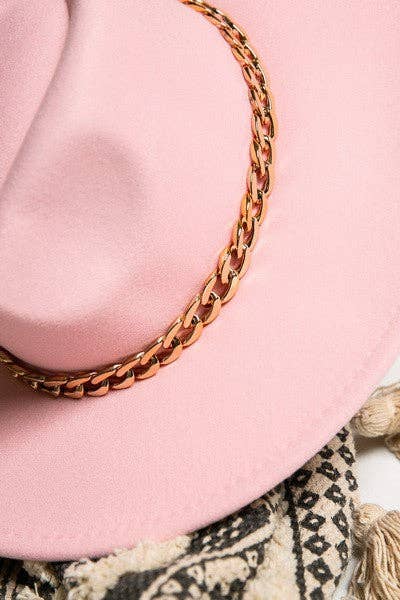 A VINTAGE PLAIN FEDORA HAT WITH GOLD CHAIN | 40HW013: PINK