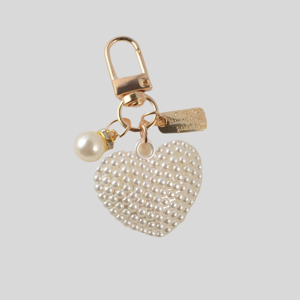 PUFFY PEARL HEART KEYCHAIN BAG CHARM | 40KC131: Gold
