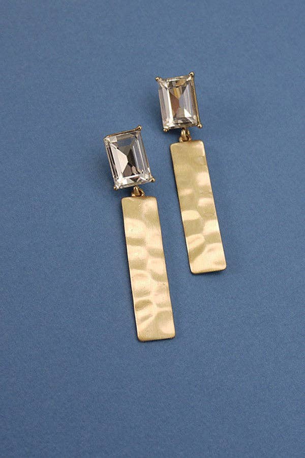 RECTANGLE STONE HAMMER DROP EARRINGS | 31E23107: WORN GOLD