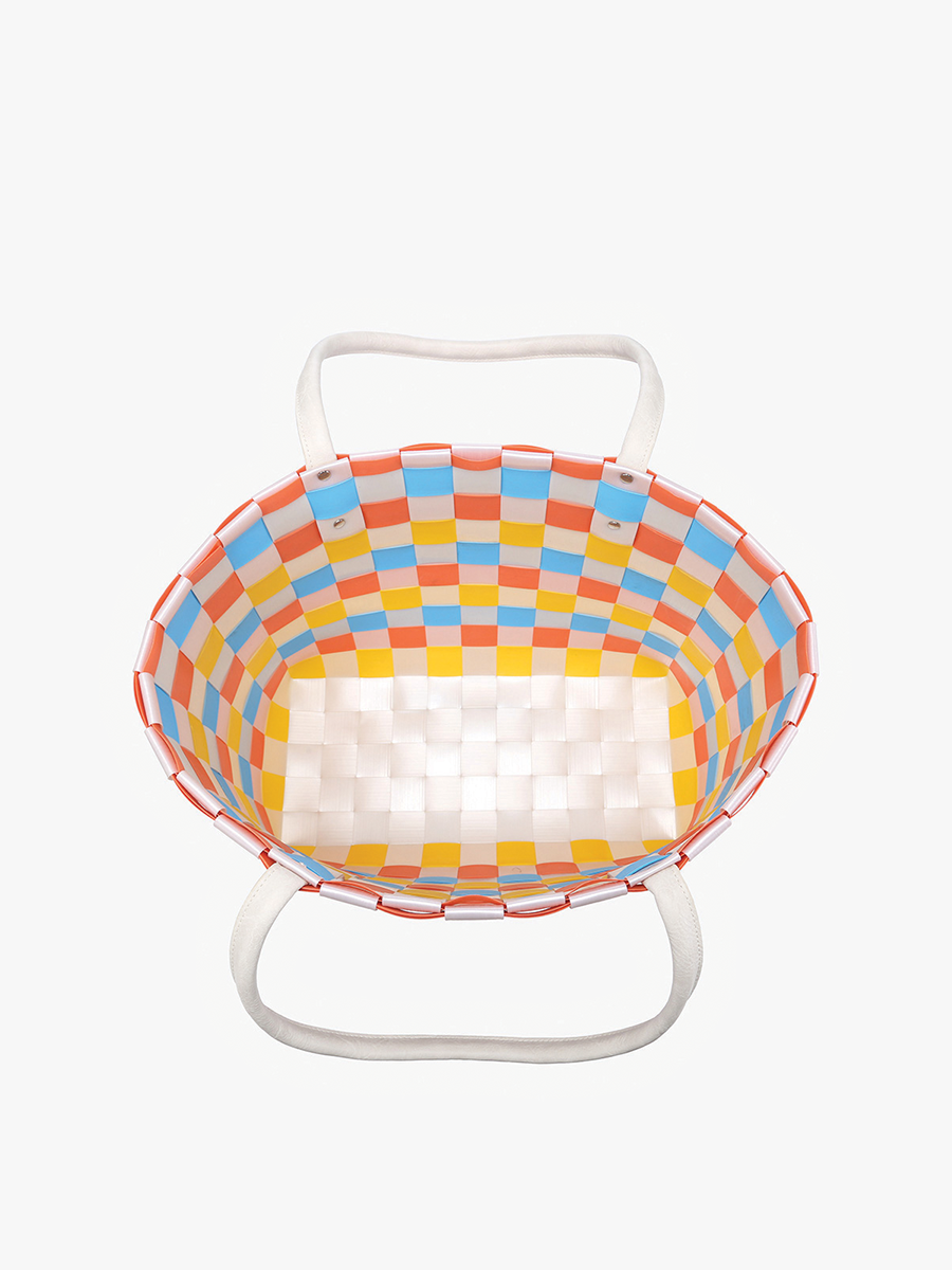Abigail Basketweave Tote w/Vegan Leather Straps: Multi-Pastel