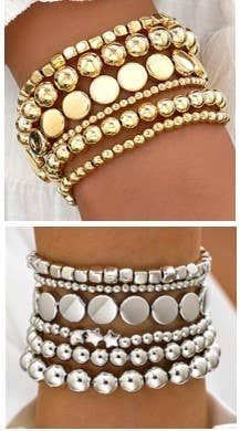 MULTI BALL CHAIN BEAD MIX STRETCHABLE BRACELET | 40B5129: GOLD