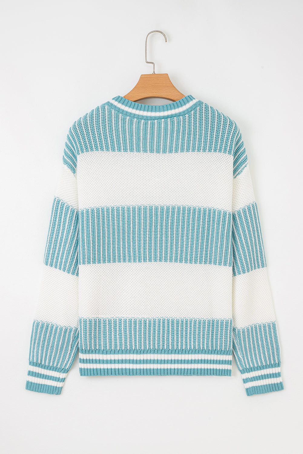 Khaki Two Tone Striped Patchwork Drop Shoulder Loose Sweater