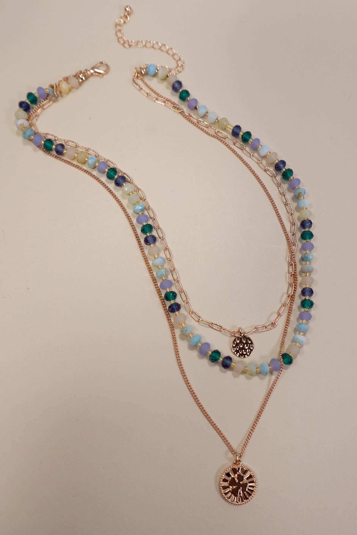 MULTI LAYERED BEADED CLOVER CHARM NECKLACE | 80N1245: GOLD