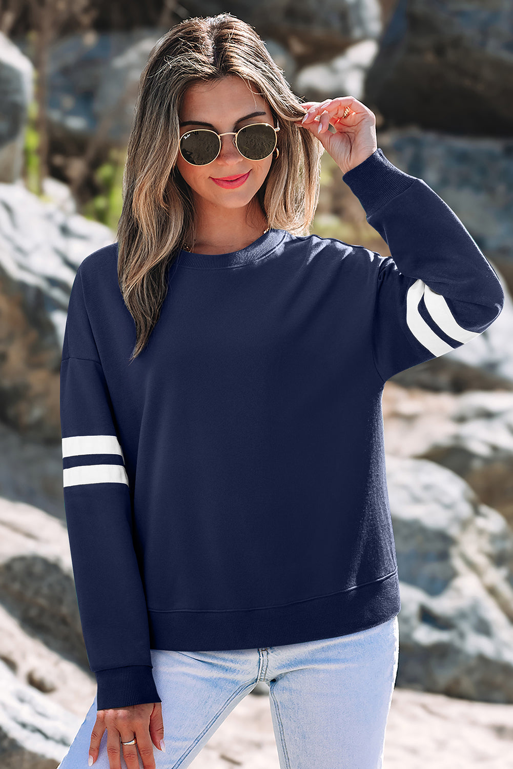 Orange Varsity Striped Detail Drop Shoulder Oversized Sweatshirt