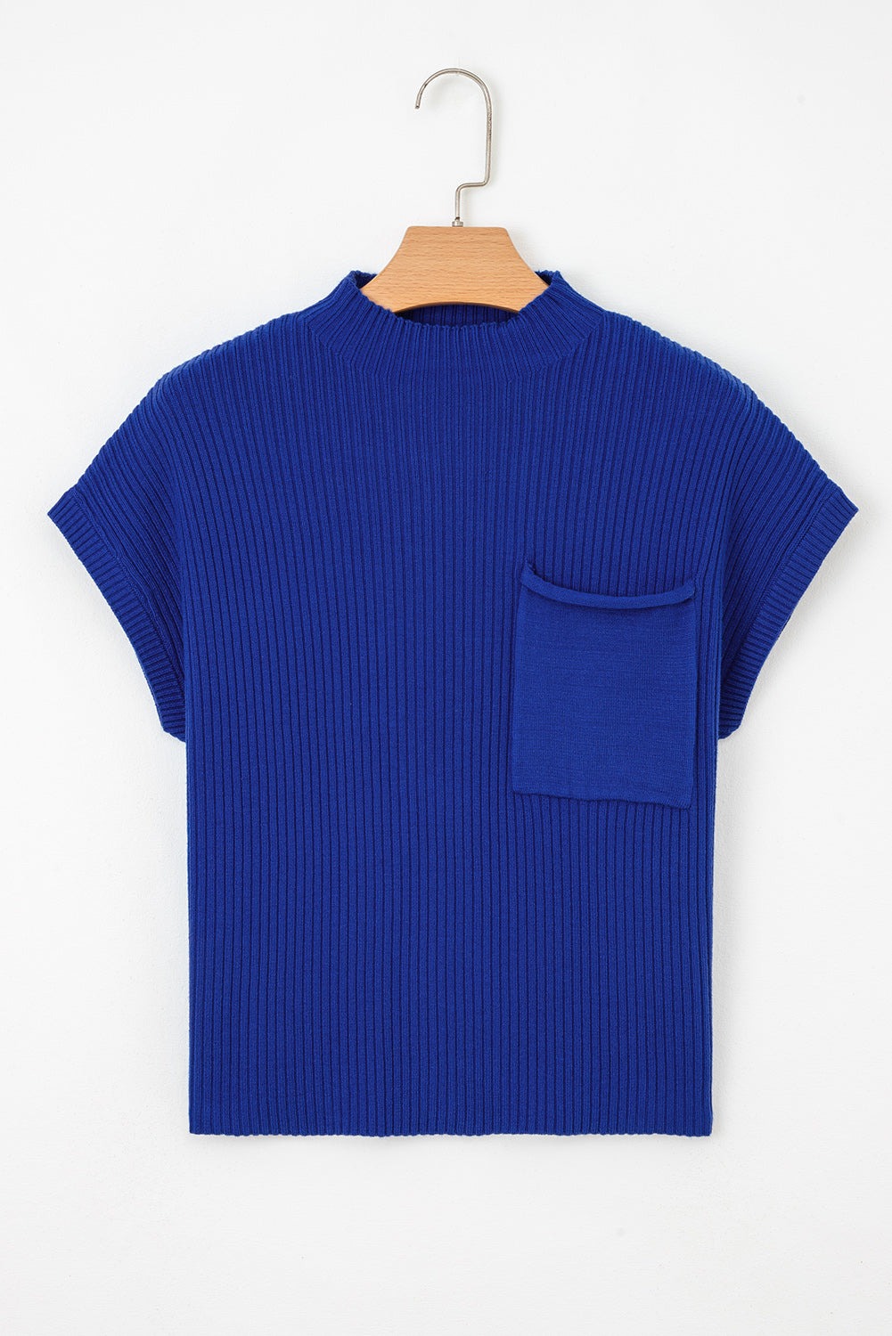 Gold Flame Patch Pocket Ribbed Knit Short Sleeve Sweater