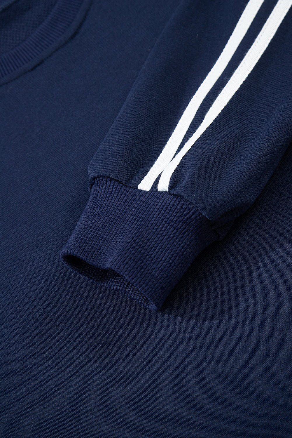 Black Varsity Striped Detail Crewneck Pullover Elastic Sweatpants 2pcs Outfit