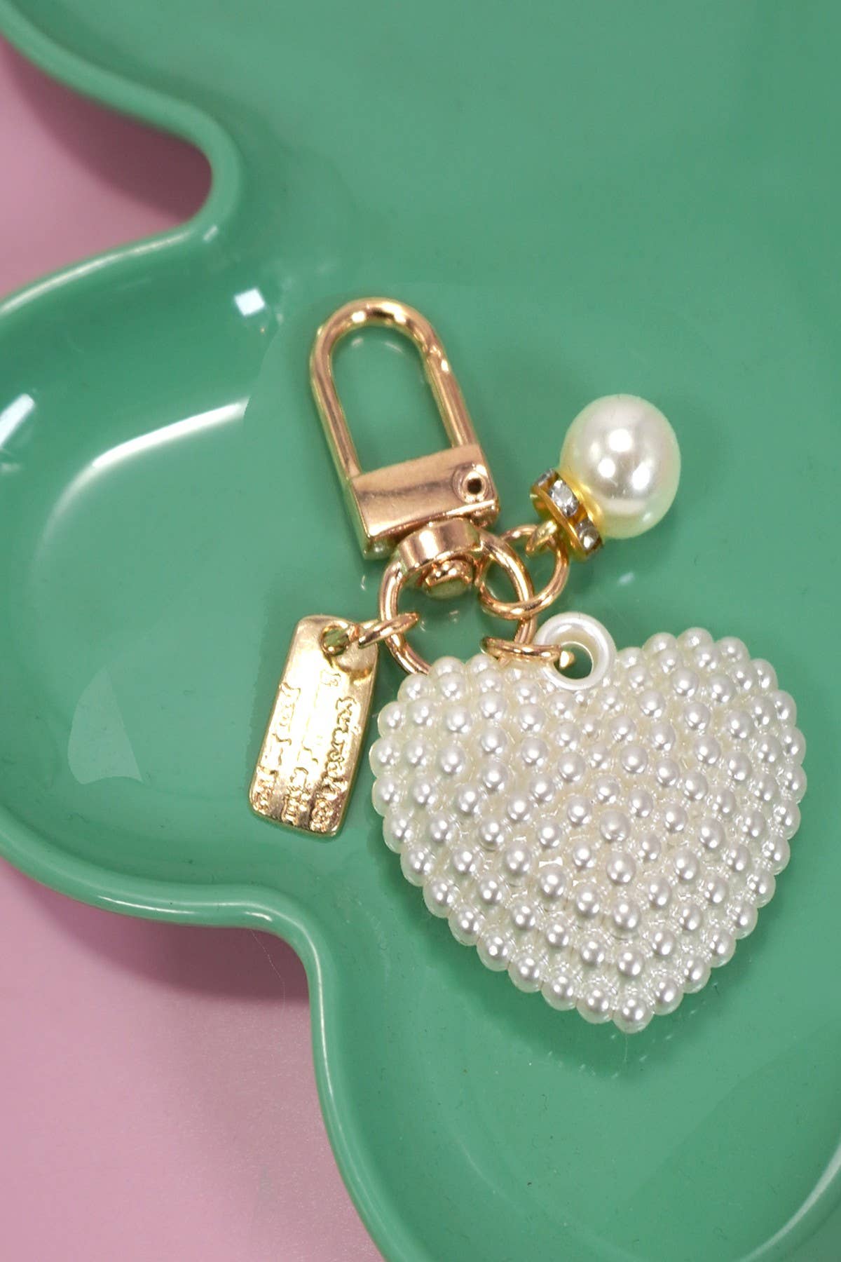 PUFFY PEARL HEART KEYCHAIN BAG CHARM | 40KC131: Gold