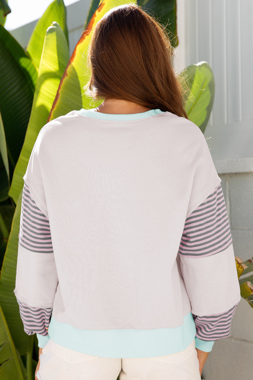 Jet Stream Striped Colorblock Patchwork Drop Shoulder Sweatshirt