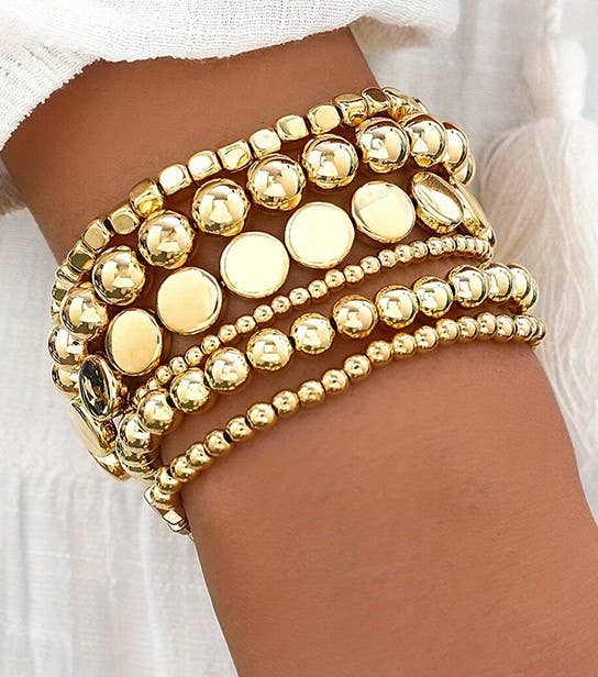 MULTI BALL CHAIN BEAD MIX STRETCHABLE BRACELET | 40B5129: Silver