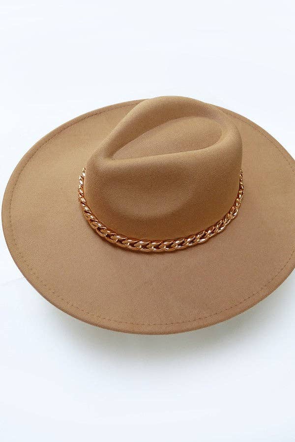 A VINTAGE PLAIN FEDORA HAT WITH GOLD CHAIN | 40HW013: PINK