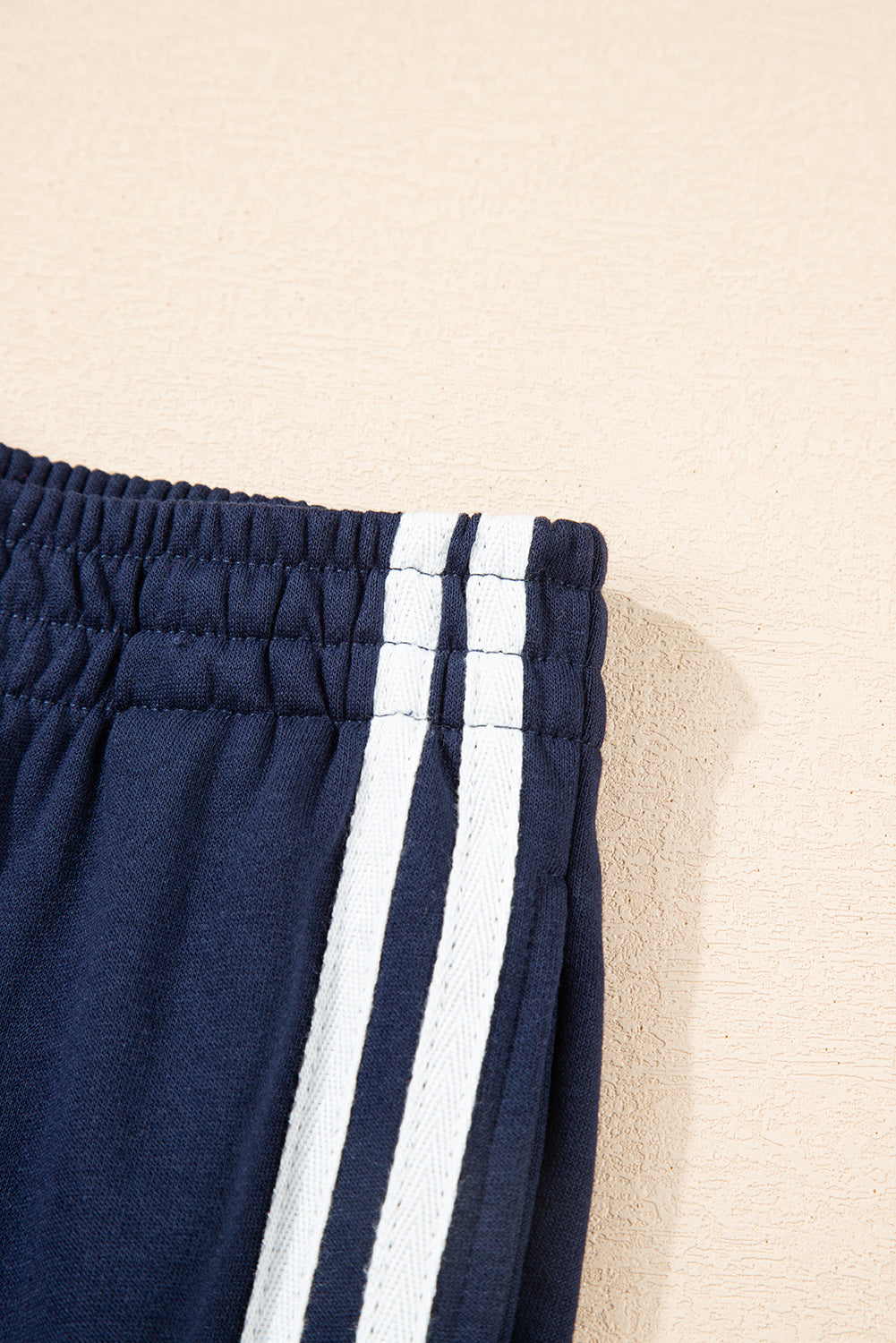 Black Varsity Striped Detail Crewneck Pullover Elastic Sweatpants 2pcs Outfit