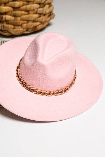 A VINTAGE PLAIN FEDORA HAT WITH GOLD CHAIN | 40HW013: PINK