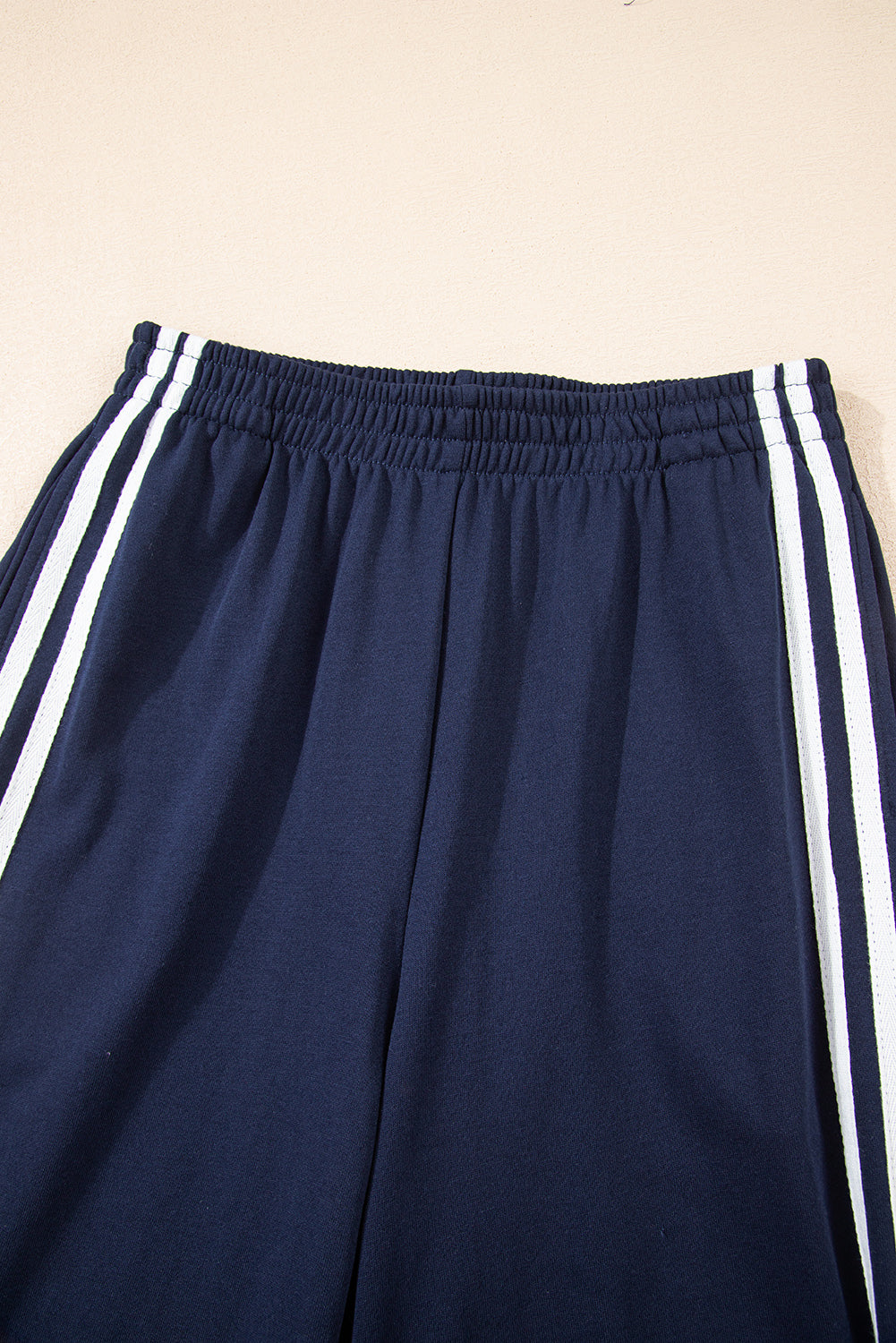 Black Varsity Striped Detail Crewneck Pullover Elastic Sweatpants 2pcs Outfit