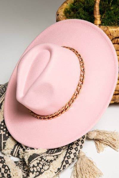 A VINTAGE PLAIN FEDORA HAT WITH GOLD CHAIN | 40HW013: PINK