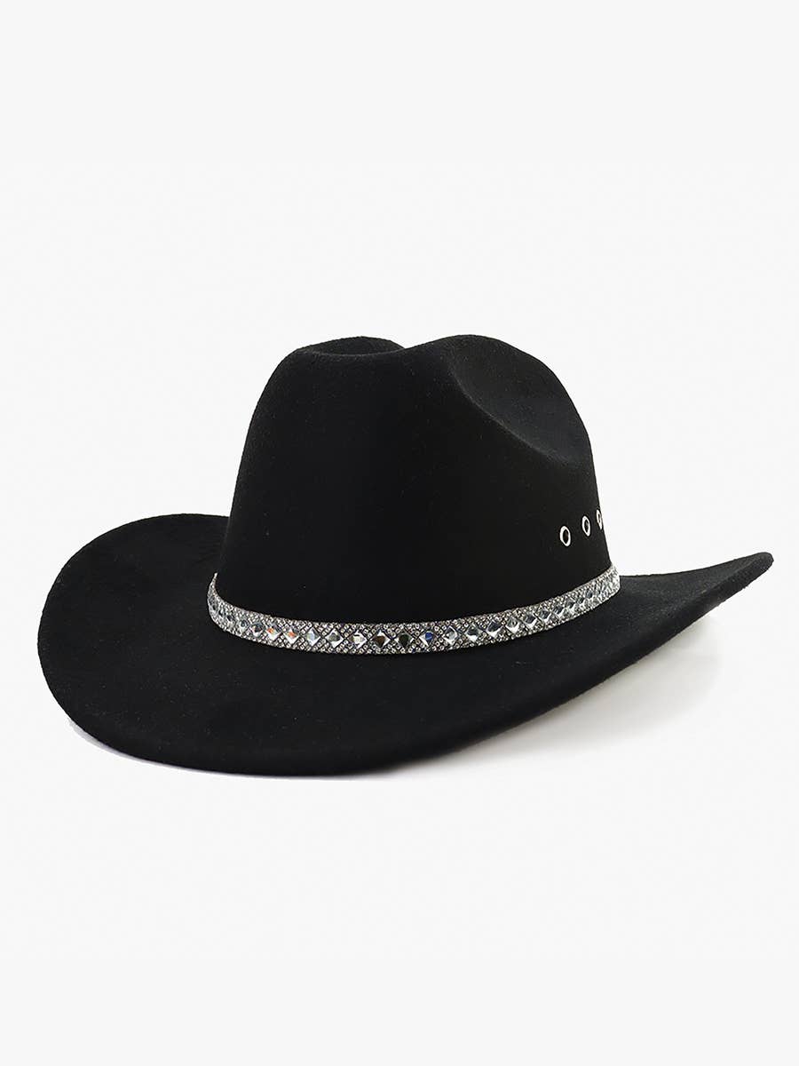 Baye Cowboy Hat w/ Rhinestone Band & Eyelets: Navy