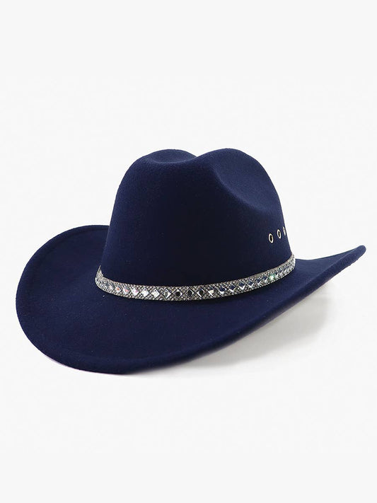 Baye Cowboy Hat w/ Rhinestone Band & Eyelets: Navy