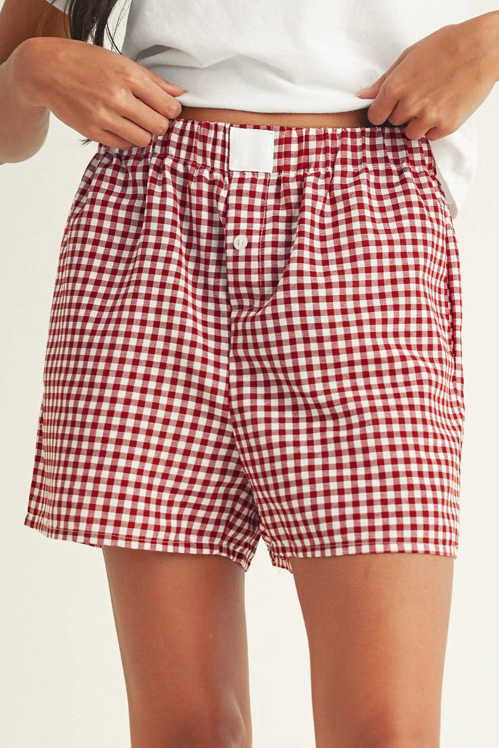 Vintage Plaid Print High Waisted Loose Wide Leg Shorts: Red