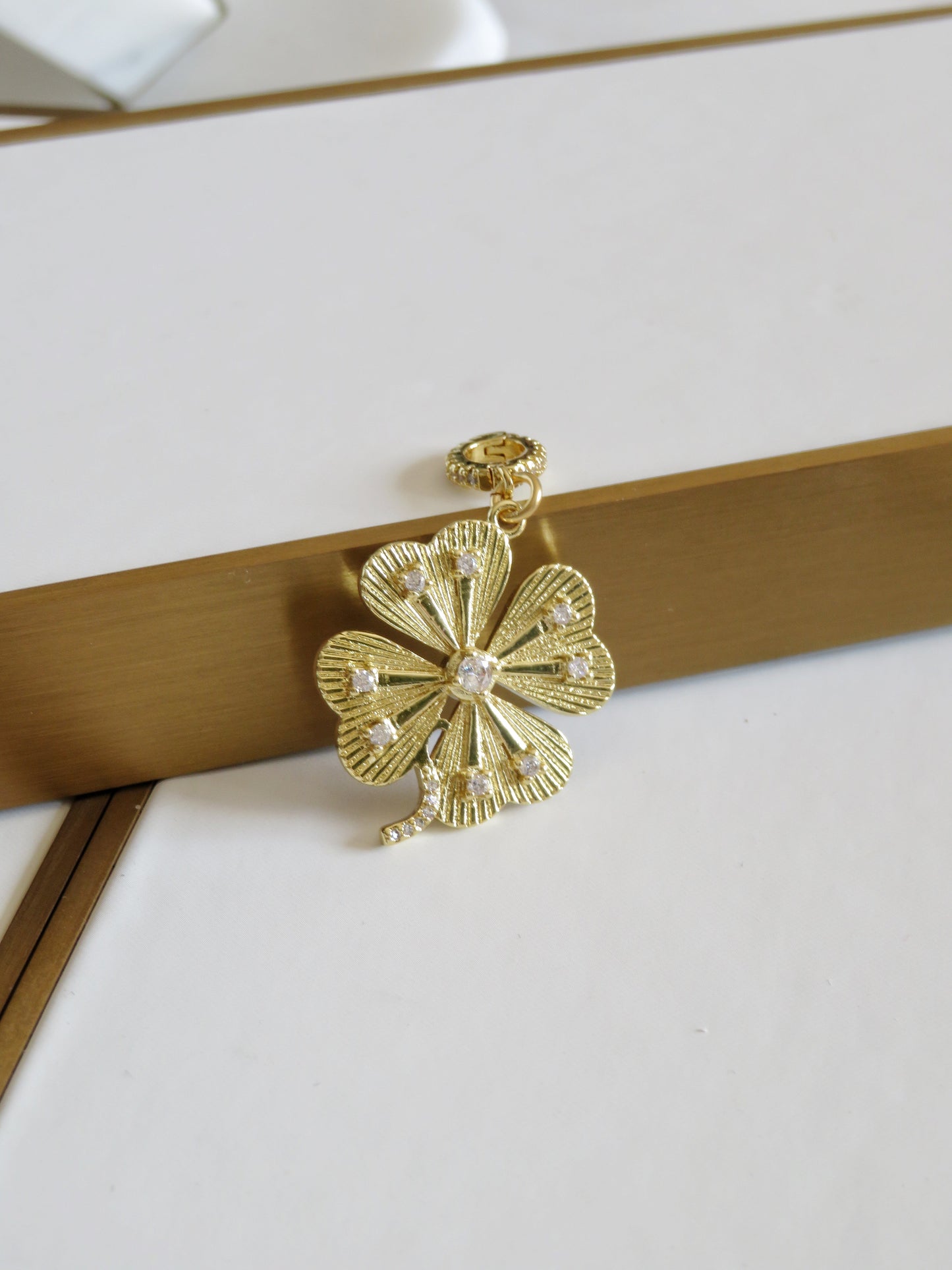 Diamond Clover Charm on Diamond Hinged Clasp
