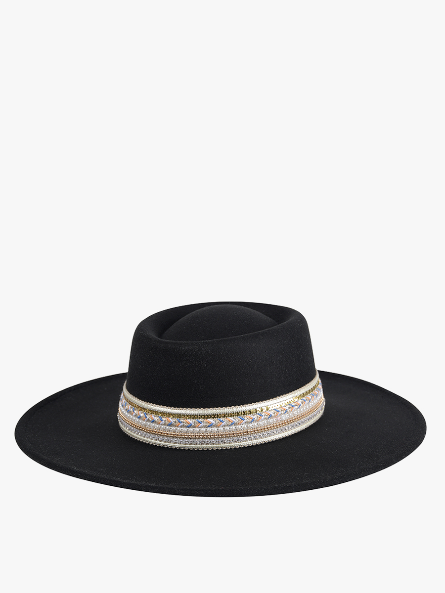 Blaze Multi Trim Wide Brim Fedora: Black