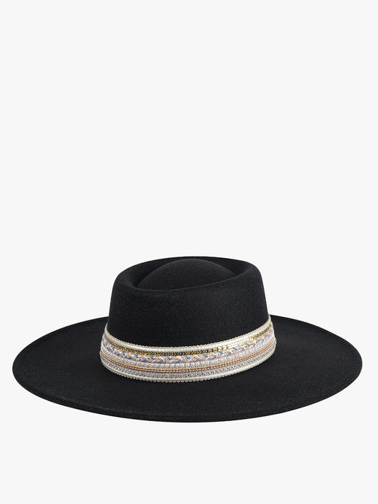 Blaze Multi Trim Wide Brim Fedora: Black
