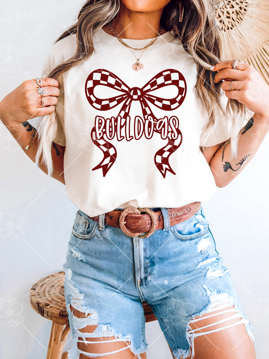 Custom Checkered Bow Tee - Youth