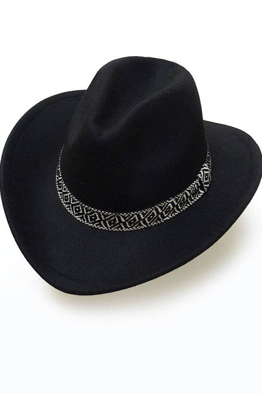A VINTAGE CLASSIC COW BOY HAT WITH AZTEC TRIM | 40HW313: BLACK