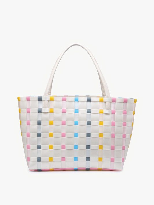 Abigail Basketweave Tote w/Vegan Leather Straps: Multi-Pastel