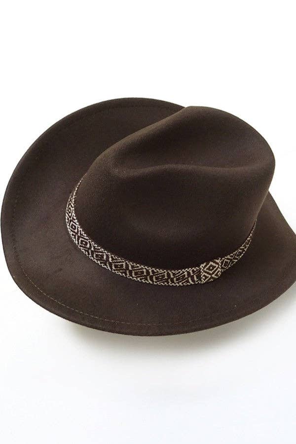 A VINTAGE CLASSIC COW BOY HAT WITH AZTEC TRIM | 40HW313: DK BROWN