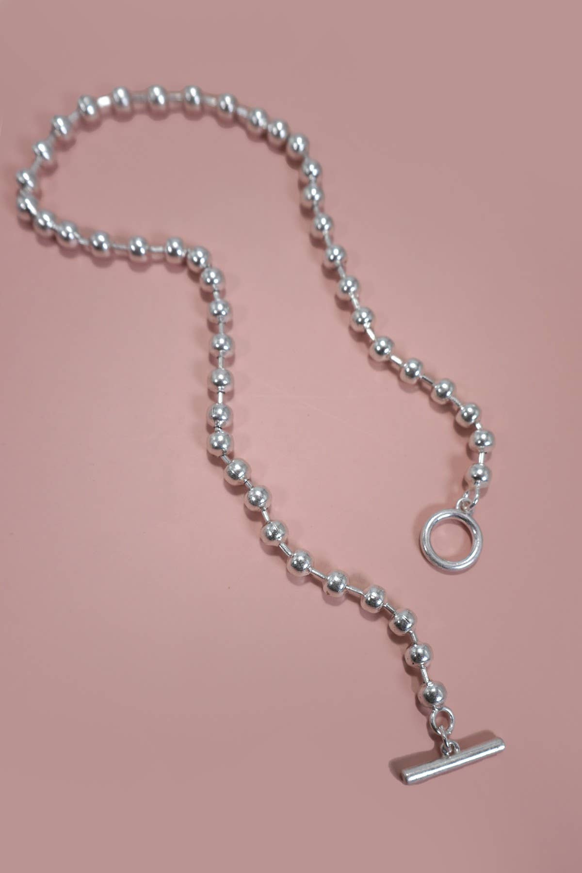 CLASSIC LARGE STATION BALL CHAIN TOGGLE NECKLACE | 80N1312: Worn Silver