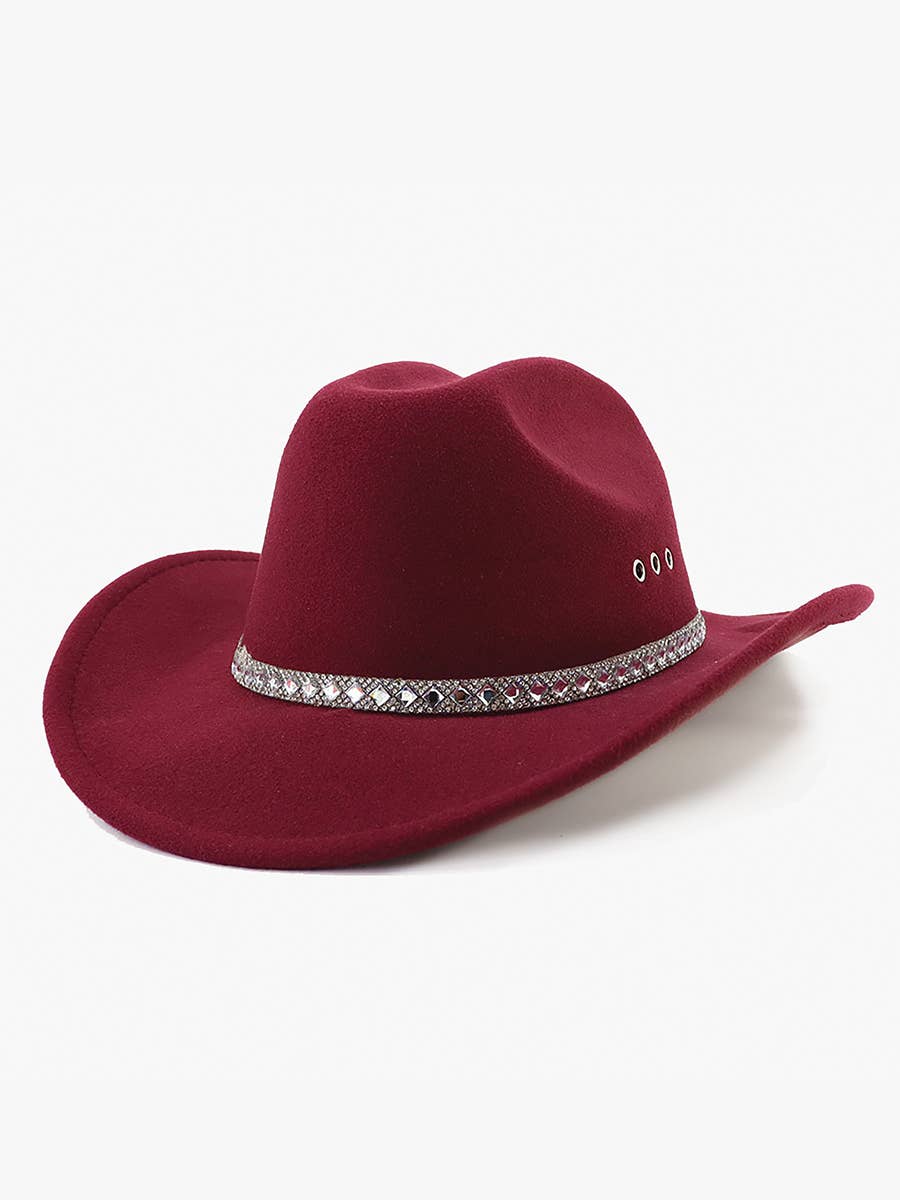 Baye Cowboy Hat w/ Rhinestone Band & Eyelets: Maroon