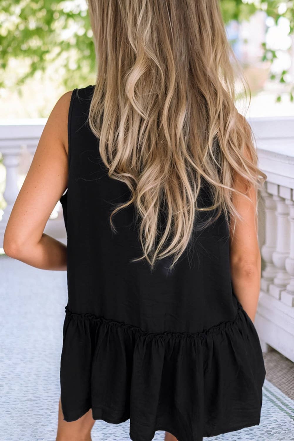 Sleeveless Buttoned Front Ruffle Hem Tunic Shirt