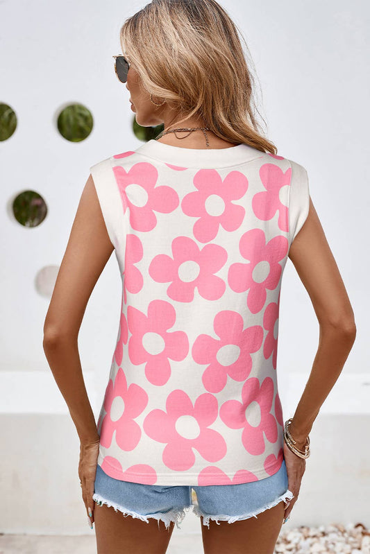 Cute Flower Knitted V Neck Tank Top