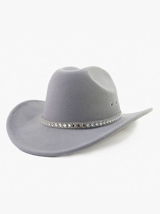 Baye Cowboy Hat w/ Rhinestone Band & Eyelets: Grey
