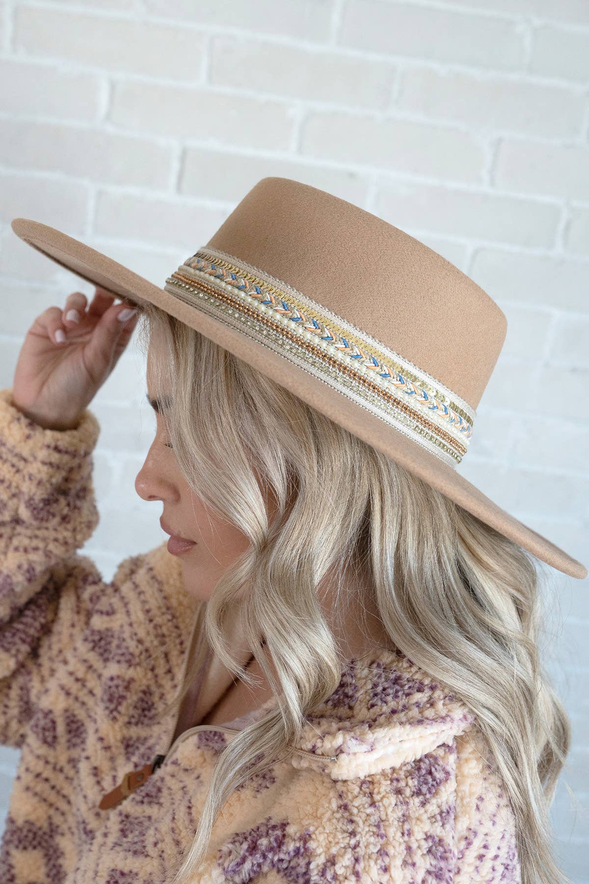 Blaze Multi Trim Wide Brim Fedora: Black