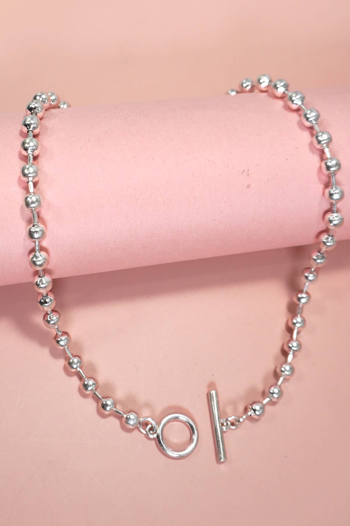CLASSIC LARGE STATION BALL CHAIN TOGGLE NECKLACE | 80N1312: Worn Silver