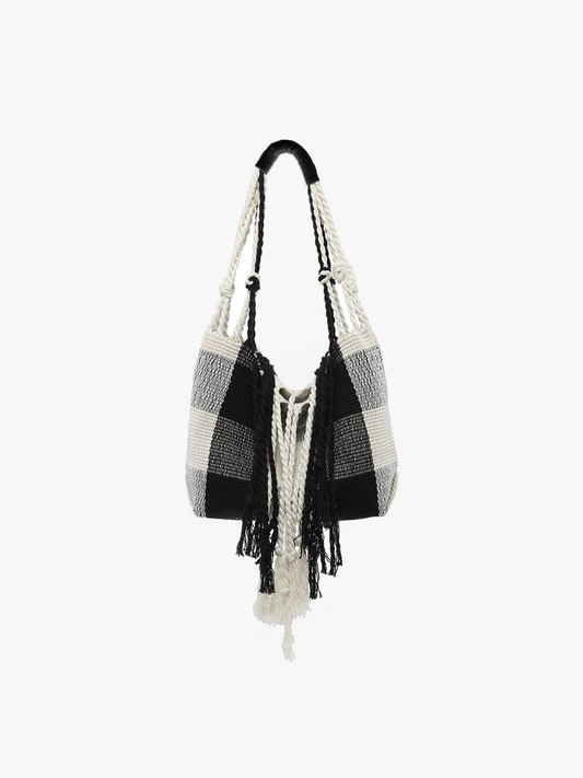 June Plaid Handwoven Satchel: Black
