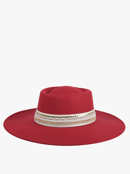 Blaze Multi Trim Wide Brim Fedora: Cherry