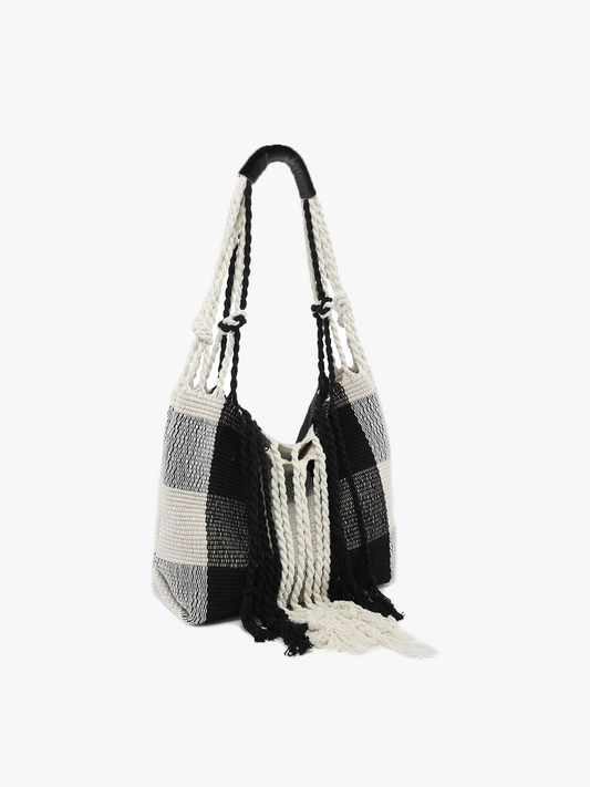 June Plaid Handwoven Satchel: Black