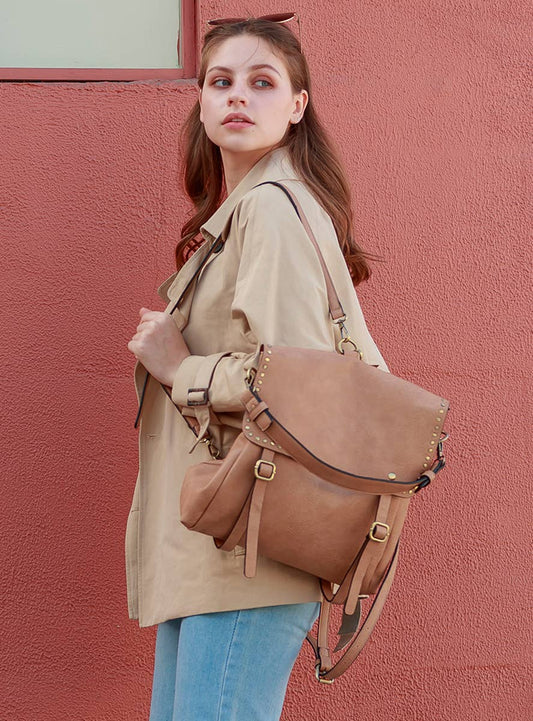 Indigo Backpack w/ Studded Details: Light Teal