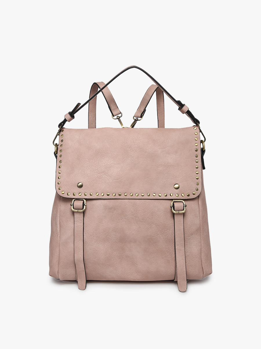Indigo Backpack w/ Studded Details: Light Grey